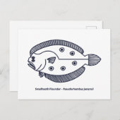 Fun Flounder Fish in Deepest Blue en White Briefkaart (Voorkant / Achterkant)