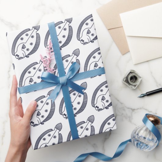 Fun Flounder Fish in Deepest Blue en White Cadeaupapier (Geschenken)