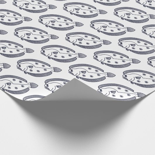 Fun Flounder Fish in Deepest Blue en White Cadeaupapier (Hoek)
