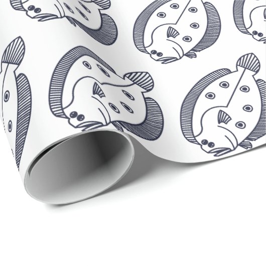 Fun Flounder Fish in Deepest Blue en White Cadeaupapier (Rol Hoek)