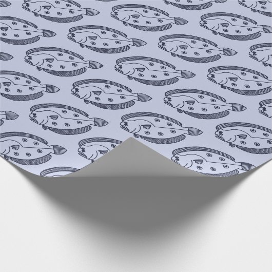 Fun Flounder Fish in Deepest Blue op Licht Paarse Cadeaupapier (Hoek)