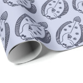 Fun Flounder Fish in Deepest Blue op Licht Paarse Cadeaupapier (Rol Hoek)
