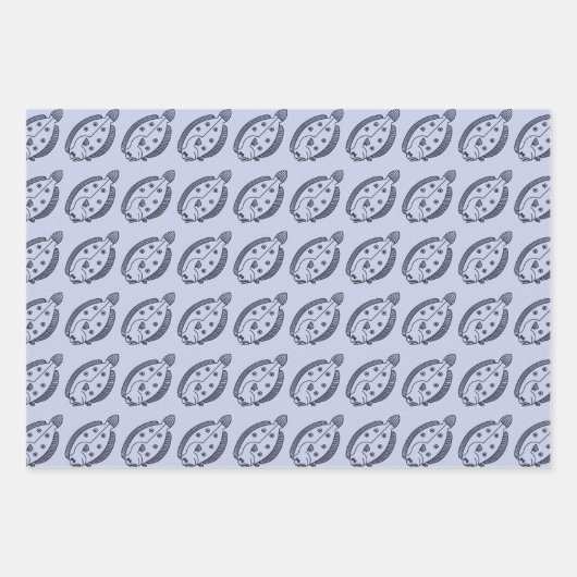 Fun Flounder Fish in Deepest Blue op Licht Paarse Inpakpapier Vel (Voorkant 3)
