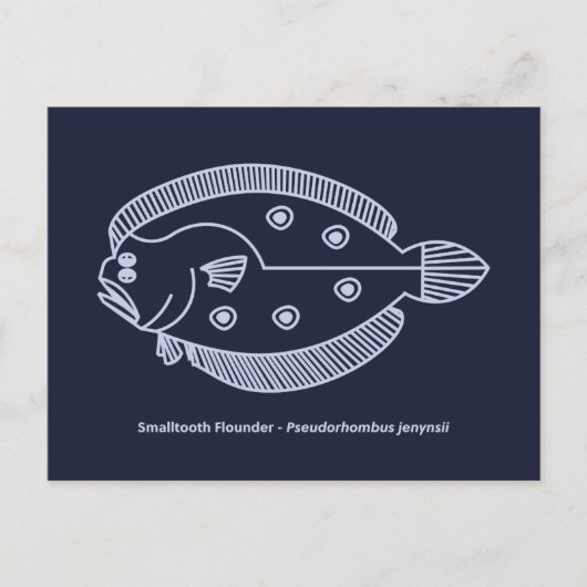 Fun Flounder Fish in Licht Paarse op Deepest Blue Briefkaart (Voorkant)