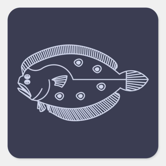 Fun Flounder Fish in Licht Paarse op Deepest Blue Vierkante Sticker (Voorkant)