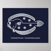 Fun Flounder Fish in White op Deepest Blue Poster (Voorkant)