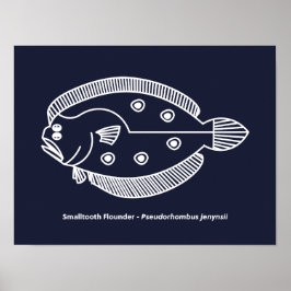 Fun Flounder Fish in White op Deepest Blue Poster
