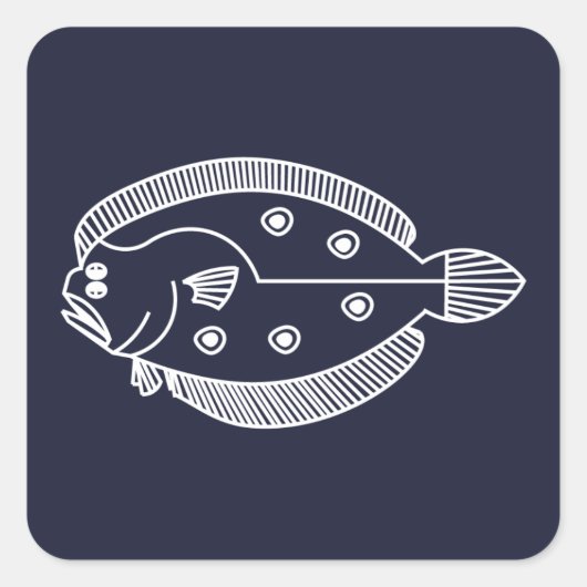 Fun Flounder Fish in White op Deepest Blue Vierkante Sticker (Voorkant)