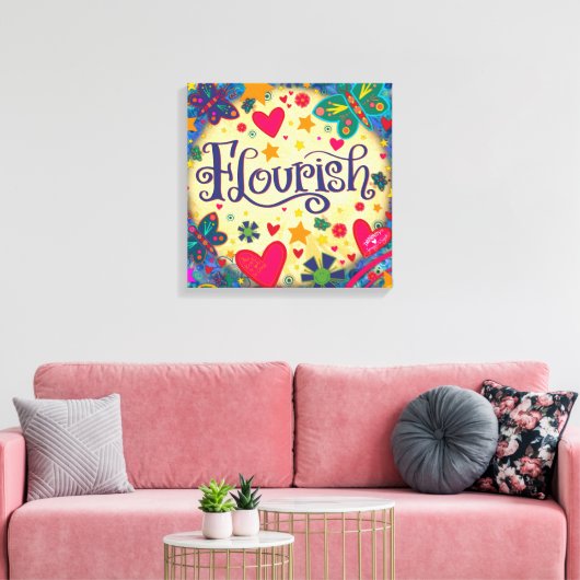 Fun Flourish Inspirerend Hart Bloemen Canvas Afdruk (Insitu (Woonkamer))