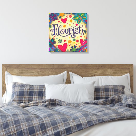 Fun Flourish Inspirerend Hart Bloemen Canvas Afdruk (Insitu (Slaapkamer))