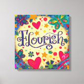 Fun Flourish Inspirerend Hart Bloemen Canvas Afdruk (Voorkant)