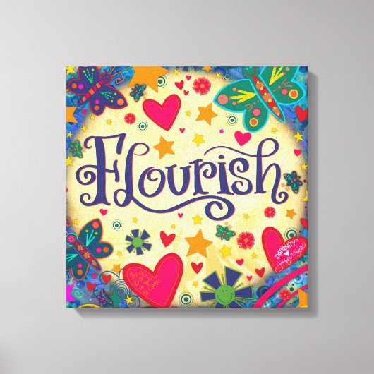 Fun Flourish Inspirerend Hart Bloemen Canvas Afdruk (Voorkant)