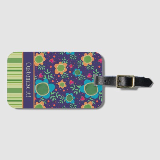 Fun Flower Aangepaste Patroon Naam Inspirivity Bagagelabel (Voorkant (horizontaal))