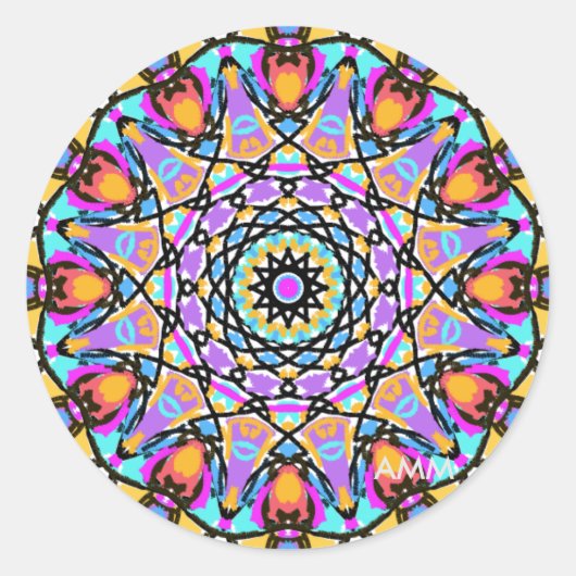Fun Flower Kaleidoscoop Ronde Sticker (Voorkant)