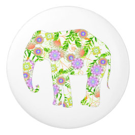 Fun Flowered Elephant Keramische Knop
