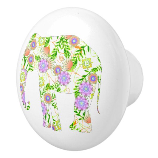 Fun Flowered Elephant Keramische Knop (Rechts)