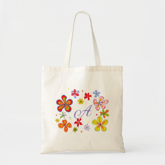 Fun Flowers Illustrated Monogram Initiaal Tote Bag (Voorkant)