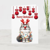 Fun Fluffy Funny Cat Christmas Kaart (Voorkant)