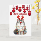 Fun Fluffy Funny Cat Christmas Kaart (Gele Bloem)