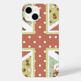 Fun Folk Quilt British Union Jack Flowers bruin Case-Mate iPhone 14 Hoesje