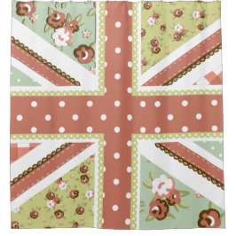 Fun Folk Quilt British Union Jack Flowers bruin Douchegordijn