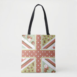 Fun Folk Quilt British Union Jack Flowers bruin Tote Bag