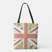 Fun Folk Quilt British Union Jack Flowers bruin Tote Bag (Achterkant)