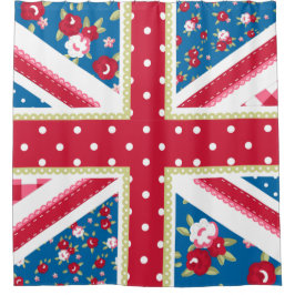 Fun Folk Quilt British Union Jack Flowers Douchegordijn