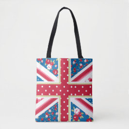 Fun Folk Quilt British Union Jack Flowers Tote Bag