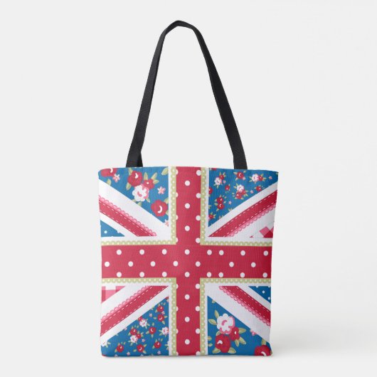 Fun Folk Quilt British Union Jack Flowers Tote Bag (Achterkant)