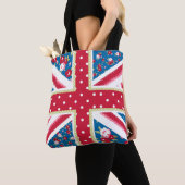 Fun Folk Quilt British Union Jack Flowers Tote Bag (Dichtbij)
