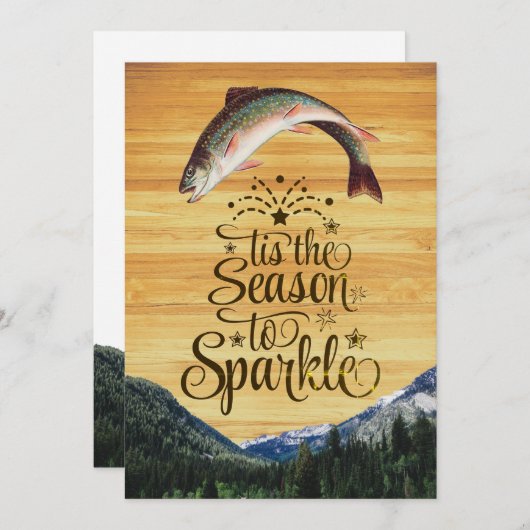 Fun-forel-zeesleutels, groet op houtkorrel feestdagenkaart (Voorkant / Achterkant)