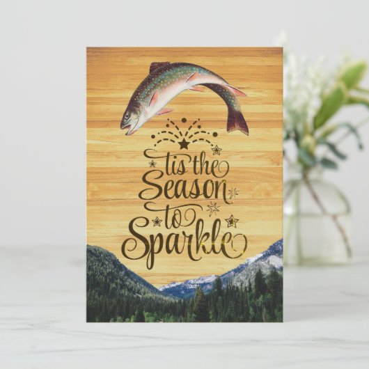 Fun-forel-zeesleutels, groet op houtkorrel feestdagenkaart (Staand voorkant)