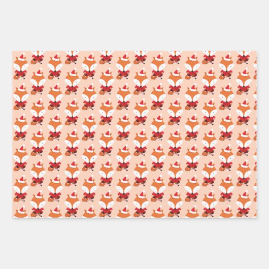 Fun Fox Santa Hat Oranje kerstfeestdag Inpakpapier Vel (Voorkant 3)