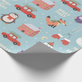 Fun Fox Snowman Penguin and Car Kerstmis Cadeaupapier (Hoek)