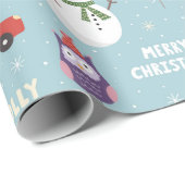 Fun Fox Snowman Penguin and Car Kerstmis Cadeaupapier (Rol Hoek)