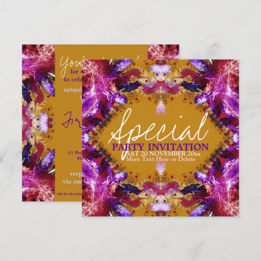 Fun Fractal Feathers Special Party Invitation Kaart (Voorkant / Achterkant)