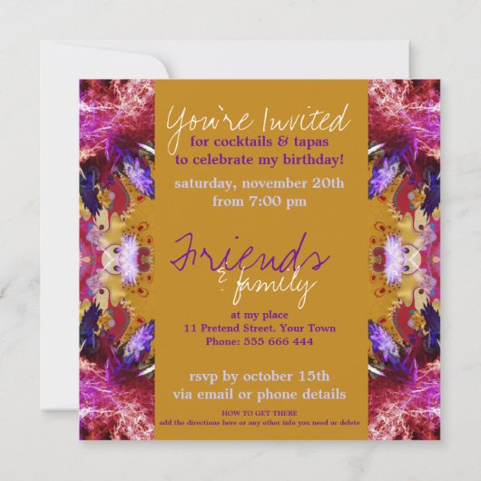 Fun Fractal Feathers Special Party Invitation Kaart (Achterkant)