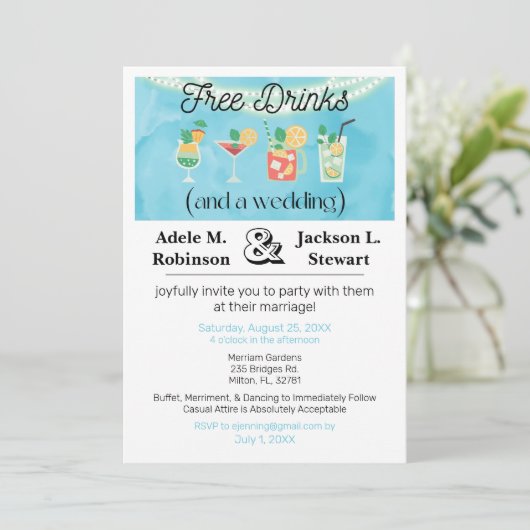 Fun Free Drinken (en een huwelijksuitnodiging) Kaart (Staand voorkant)