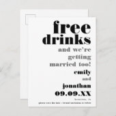 Fun Free Drinken Zwart Wit Trouwen Save The Date Aankondigingskaart (Voorkant / Achterkant)