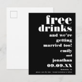 Fun Free Drinken Zwart Wit Trouwen Save The Date Aankondigingskaart (Voorkant / Achterkant)