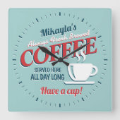 Fun  Fresh Brewed Coffee Personalized Vierkante Klok (Voorkant)