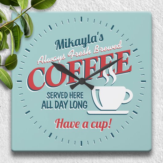 Fun  Fresh Brewed Coffee Personalized Vierkante Klok