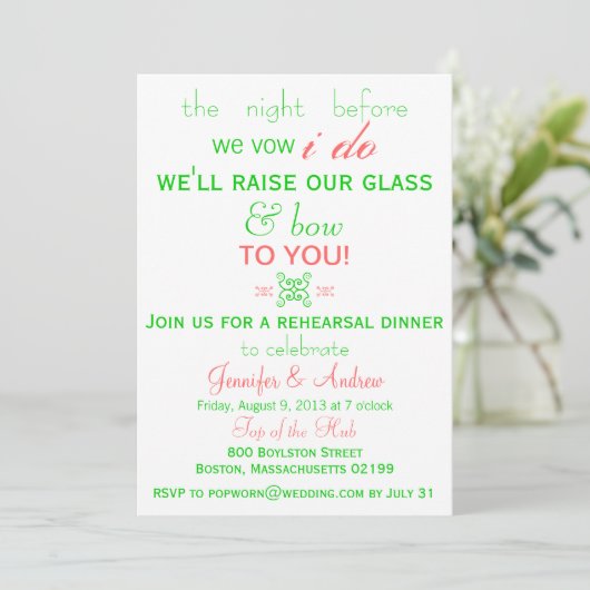 Fun, Fresh Rehearsal Dinner Invitation Mint Green Kaart (Staand voorkant)