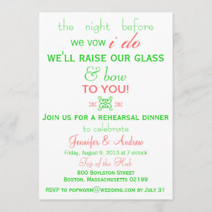Fun, Fresh Rehearsal Dinner Invitation Mint Green Kaart