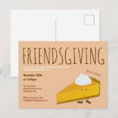 Fun Friendsgiving Smiling Pumpkin Pie Holiday Uitnodiging Briefkaart (Voorkant / Achterkant)