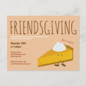 Fun Friendsgiving Smiling Pumpkin Pie Holiday Uitnodiging Briefkaart (Voorkant)