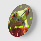 Fun Frog met Red Eyes Persoonlijke naam Ronde Klok (Hoek)