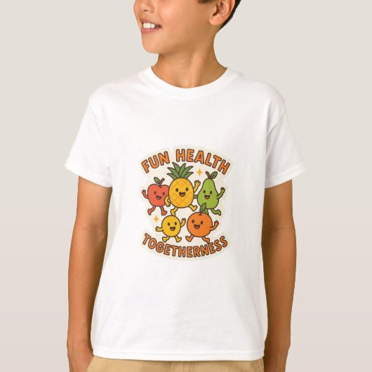 Fun Fruit Dance Party T-Shirt – Vier Gezondheid (Voorkant)