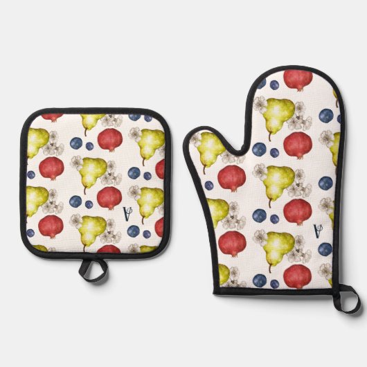 Fun Fruit Monogram Ovenwant & Pannenlap Set (Voorkant)